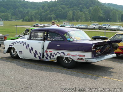 Purple And White 1955 Chevrolet Drag Car With Checkered Paint Purple And White 1955 Chevrolet Drag Car With Checkered Paint